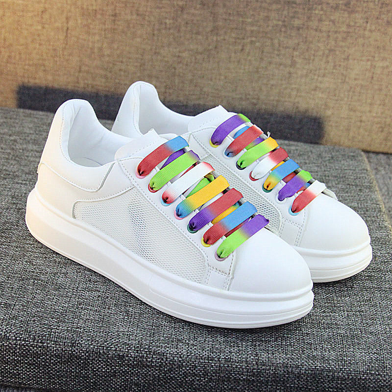 Hong Kong tide brand with the same Supreme rainbow couple white shoes men's shoes mesh breathable sneakers comfortable and versatile