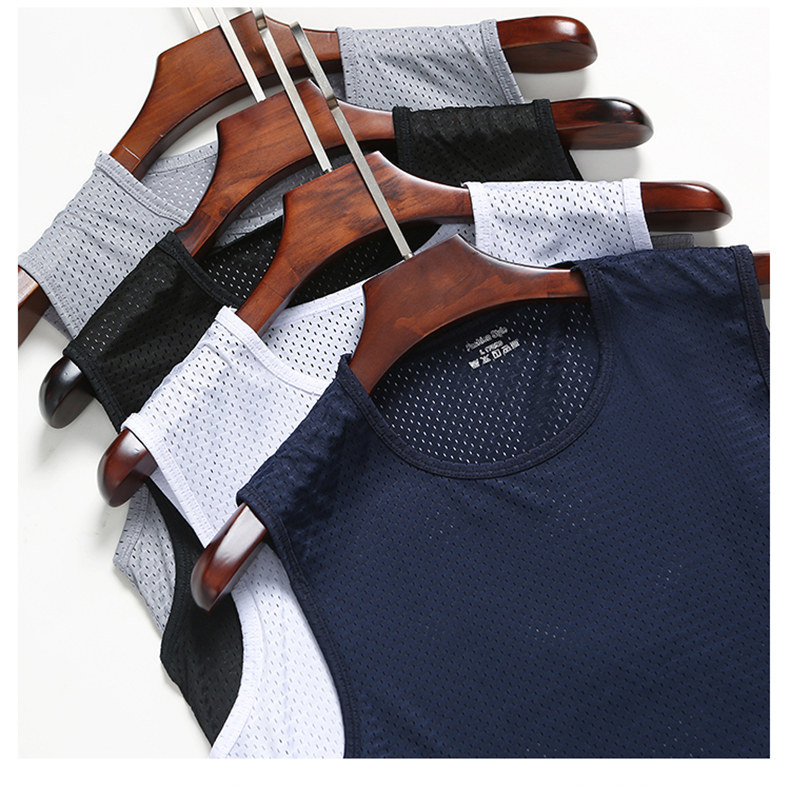 Lưới băng lụa vest nam lỏng thể thao khô nhanh không tay T-Shirt vai rộng tay áo thể dục triều thương hiệu mồ hôi vest mùa hè ăn mặc áo ba lỗ nam cao cấp