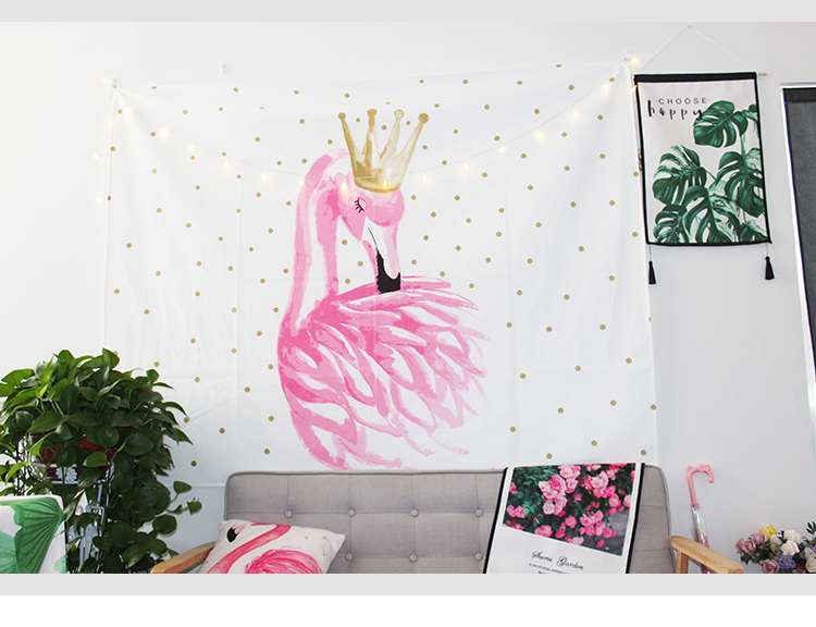 Ins phòng ngủ Bắc Âu trang trí vải flamingo tường tấm thảm treo vải lưới màu đỏ neo hình ảnh sofa nền vải tường thảm treo tường decor	