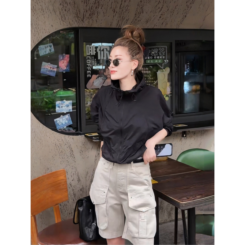 Missko Coco Huan's New Spring Imported Upf50+ Hooded Batwing Sleeve Sun Protection Loose-Fitting Top Jacket Missko Coco Huan's New Spring Imported Upf50+ Hooded Batwing Sleeve Sun Protection Loose-Fitting Top Jacket