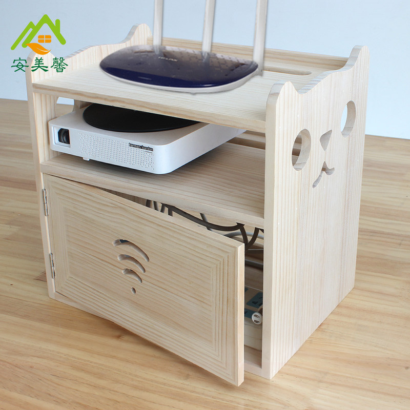 Router Shelf Sub Wire Containing box TV Upper box wifi solid wood desktop socket shielded theorizer