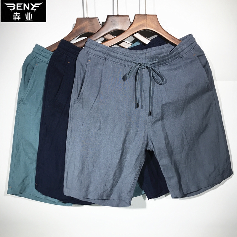 Benye summer men's linen shorts casual sports pants beach pants loose straight five-point pants five-point pants TB051