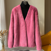 2021 Winter Henning New Mink Leather Big Coat Womans whole mink fur Imported Velvet Mink Mink Fur Coat