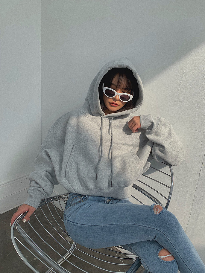Basic Wear Black Charcoal Hoodies for Women Autumn Winter Loose Fleece Hooded Sweatshirts Streetwear Cropped Pullovers