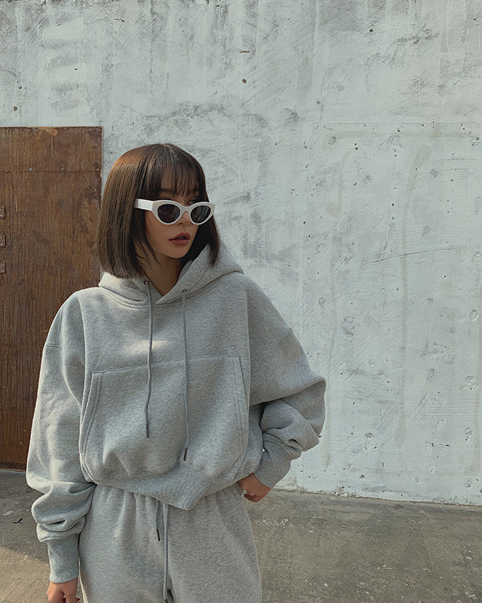 Basic Wear Black Charcoal Hoodies for Women Autumn Winter Loose Fleece Hooded Sweatshirts Streetwear Cropped Pullovers