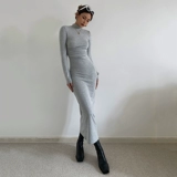 Приталенное платье, бархатный корсет, поясная сумка, базовая длинная юбка, изысканный стиль, высокий воротник, с акцентом на бедрах