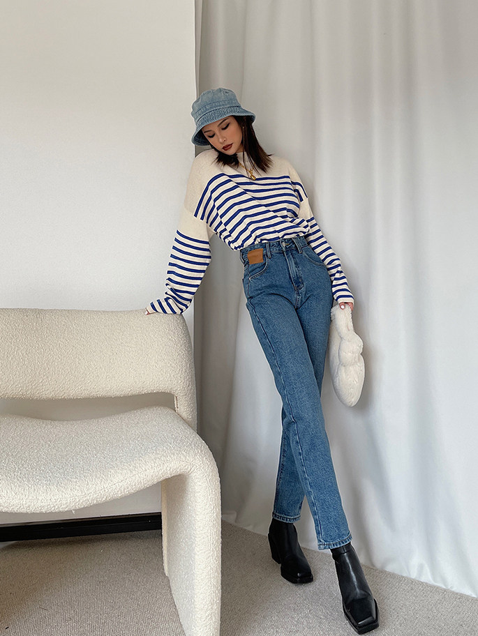 Lazy Navy And White Striped Sweater 10