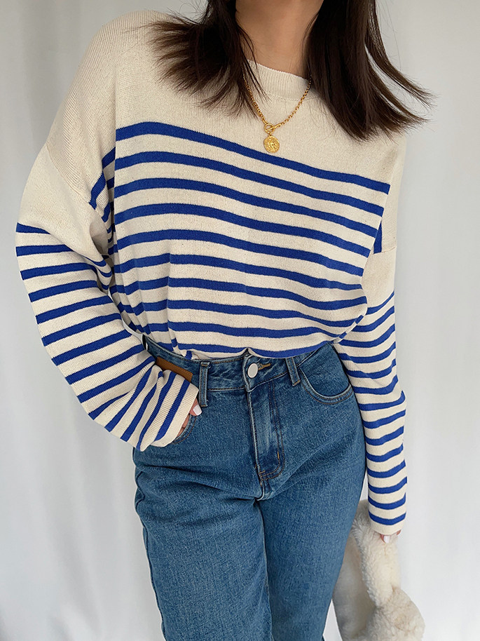 Lazy Navy And White Striped Sweater 13