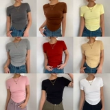 Летняя изогнутая приталенная короткая футболка, круглый воротник