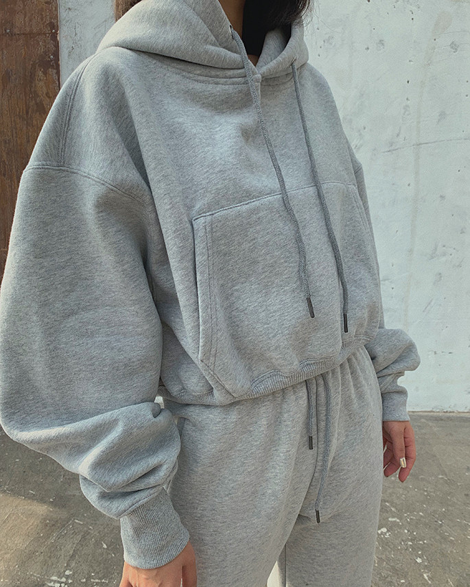 Basic Wear Black Charcoal Hoodies for Women Autumn Winter Loose Fleece Hooded Sweatshirts Streetwear Cropped Pullovers