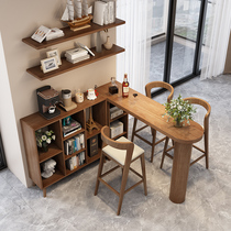 Modern simple solid wood bar cabinet integrated table and chair combination light luxury home living room partition wall high table