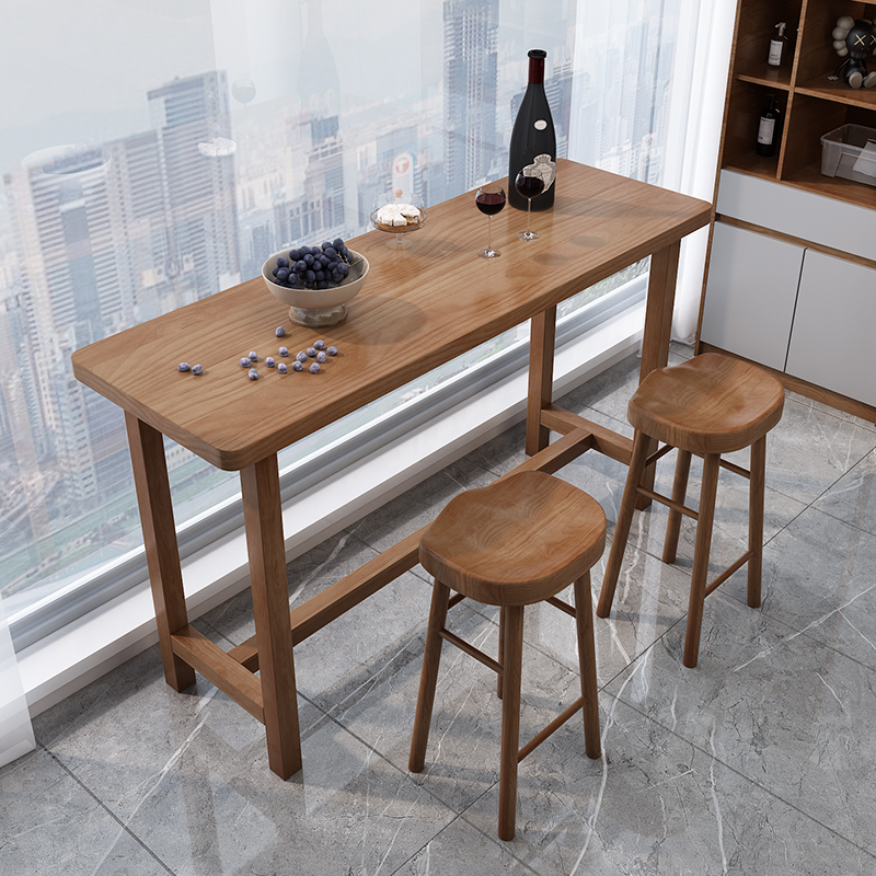 Full solid wood bar table and chairs combined home minimalist living-room balcony with window high-foot long strip table light lavish bar table-Taobao