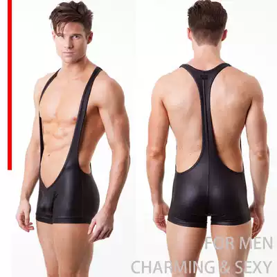 Sex underwear men's special temptation sex pajamas sexy men wear lacquer leather men men's passion one-piece