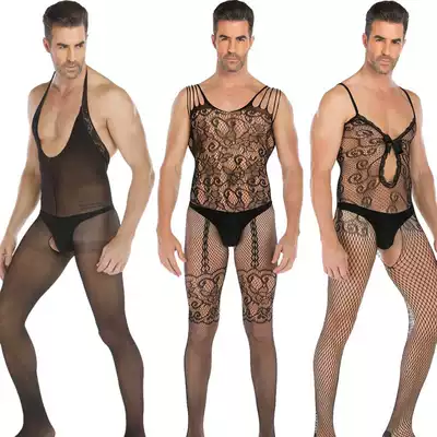 0d Men's sexy underwear set free to open the file Men's stockings full body men's gay foot fetish transparent tearing flirting