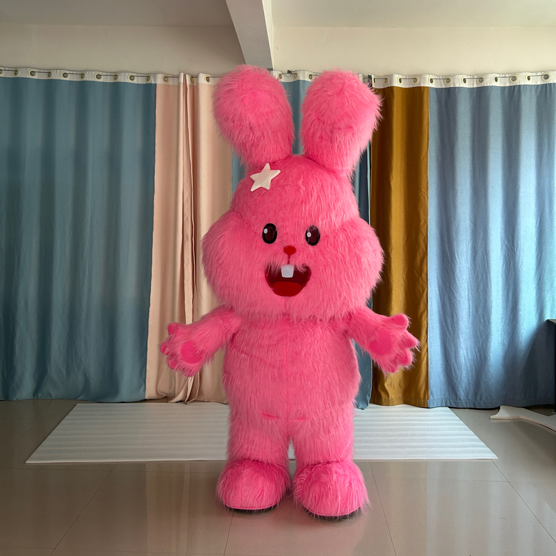 Jojo Rabbit Cartoon Costume Long-Haired Pink Rabbit Inflatable Plush Mascot Costume Performance Prop Jojo Rabbit Cartoon Costume Long-Haired Pink Rabbit Inflatable Plush Mascot Costume Performance Prop