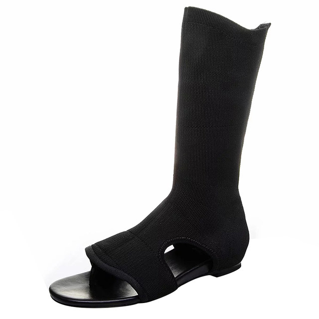 Mansan ເກີບຖັກແສ່ວສໍາລັບແມ່ຍິງ summer ໃຫມ່ mid-calf boots low-heeled thong sandals hollow sleeve open-toe sandals