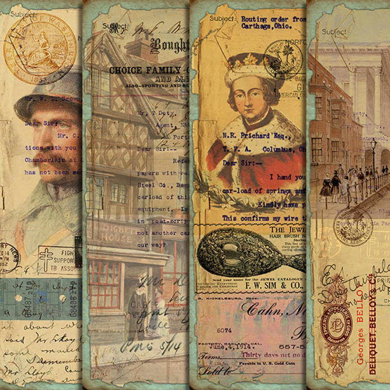 junk journal large size retro base material paper collage English newspaper Showa character hand account sticker