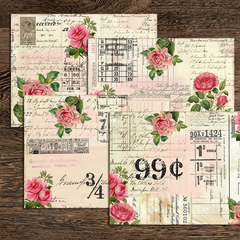 junik journal large size retro hit bottom material paper collage English newspaper flower and grass plant handbill stickers