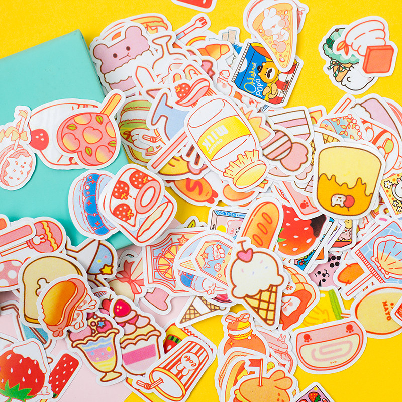 200 non-repeating Korean ins cute snacks sticker pack hand account diary stickers Japanese food stickers