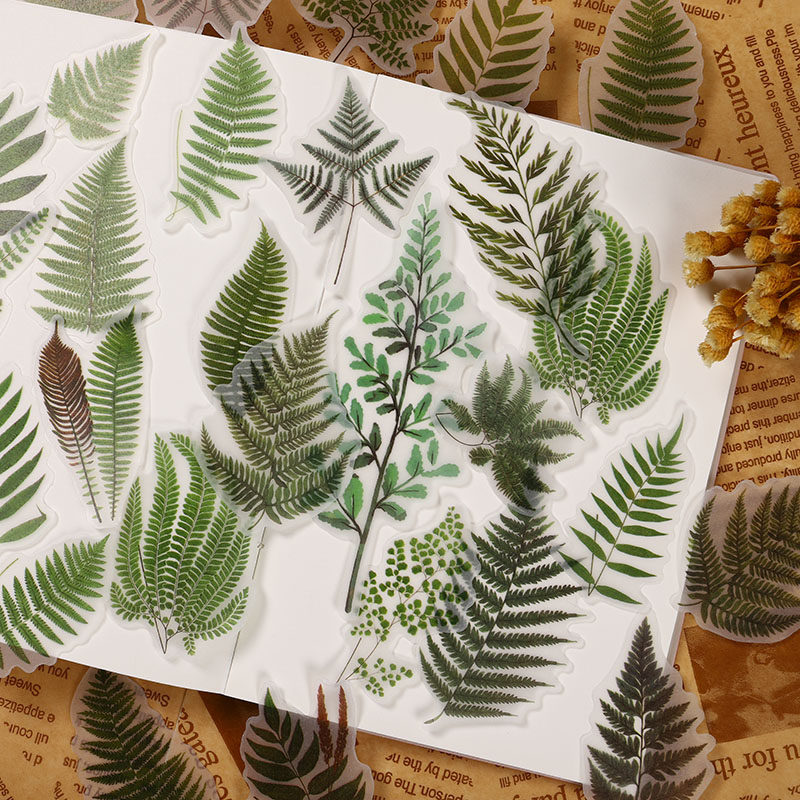 junik journal retro handbill sticker large size plant figure TN sulphuric acid paper stickers fern 40 pieces