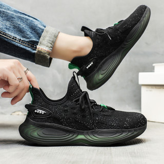 Men's Sports Shoes 2025 Summer New Style Mesh Breathable Casual Running Shoes Black Soft Sole Lightweight Non-Slip Fly-Knit Shoes