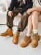Martin Boots for Men, Winter Genuine Leather High-Top Shoes, British Style Height-Increasing Couple Boots, Yellow Boots with Fleece Lining, Outdoor Mid-Top Work Boots