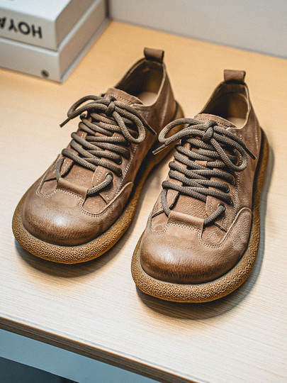 First-Layer Cowhide Men's Shoes 2025 New Winter Large-Toe Shoes Genuine Leather Breathable Soft-Soled British Non-Slip Casual Leather Shoes