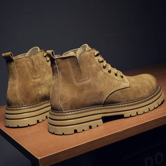 Martin Boots for Men, Winter Breathable High-Top Shoes, Trendy Genuine Leather British Style Short Boots, New Retro Mid-Top Work Boots