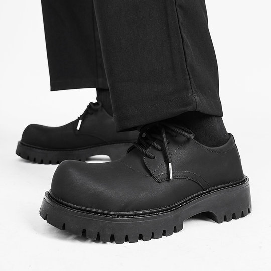 Derby Shoes for Men, Summer Breathable Thick-Soled Height-Increasing Genuine Leather Work Shoes, Black Casual Low-Top Retro Large-Toe Leather Shoes