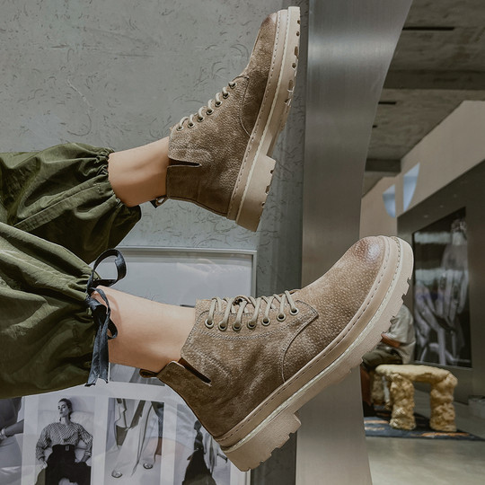 Martin Boots for Men, Winter High-Top Shoes, Trendy Genuine Leather British Style Short Boots, Retro New Style, Mid-Top Breathable Work Boots