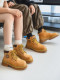 Martin Boots for Men, Winter Genuine Leather High-Top Shoes, British Style Height-Increasing Couple Boots, Yellow Boots with Fleece Lining, Outdoor Mid-Top Work Boots