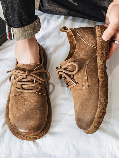 First-Layer Cowhide Men's Shoes, Winter Breathable Casual Leather Shoes, Men's 2025 New Style Sports Genuine Leather Soft-Soled Large-Toe Shoes