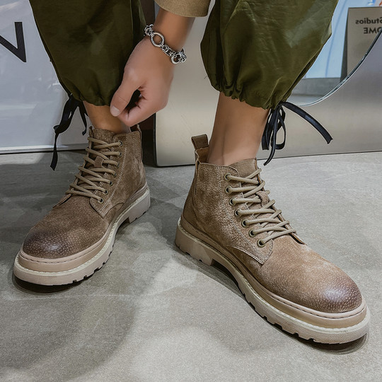 Martin Boots for Men, Winter High-Top Shoes, Trendy Genuine Leather British Style Short Boots, Retro New Style, Mid-Top Breathable Work Boots