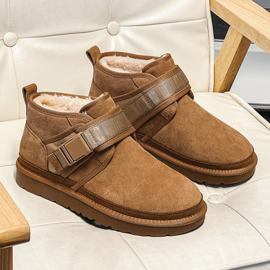 Men's Winter Snow Boots with Extra Fleece and Thick Insulation, Women's Warm Couple's Loafers, Genuine Leather Cold-Resistant Cotton Boots