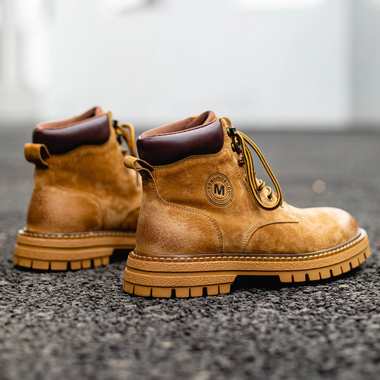 Martin Boots Men's Winter High-Top Shoes British Style Genuine Leather Mid-Top Fleece-Lined Short Boots Trendy Retro Casual Work Boots