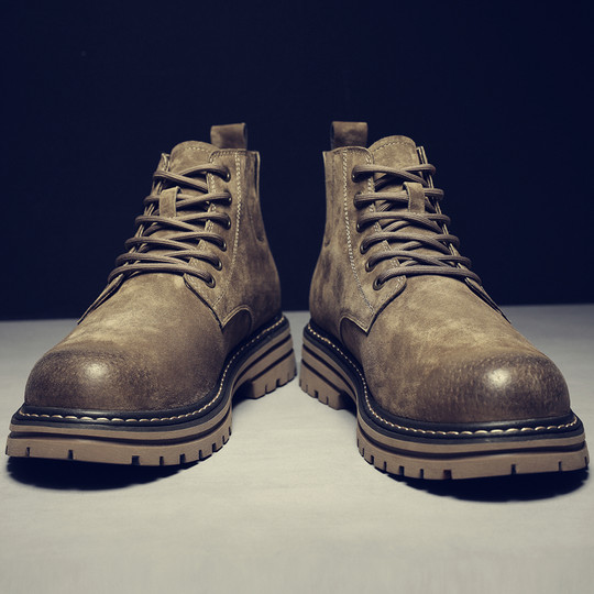 Martin Boots for Men, Winter Breathable High-Top Shoes, Trendy Genuine Leather British Style Short Boots, New Retro Mid-Top Work Boots