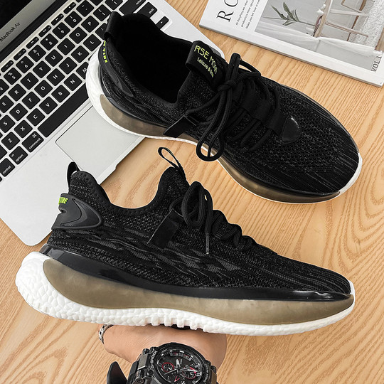 Men's Summer Sneakers with Mesh, Breathable, Casual Running Shoes, Non-Slip, Lightweight Fly-Knit Shoes for Students, New Dad Shoes