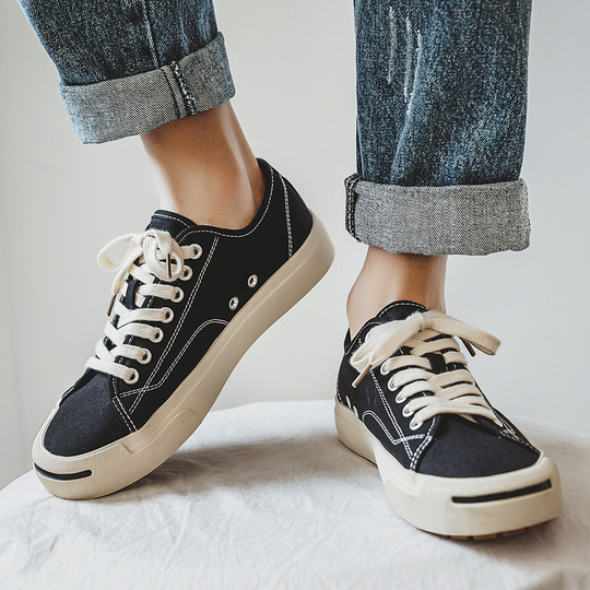 Canvas Shoes Men's Summer Breathable Trbottomyy Versatile Low-Top Casual White Shoes 2025 New Black Soft Sole Shoes