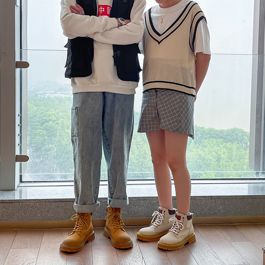 Martin Boots for Men, Winter Genuine Leather High-Top Shoes, Breathable Trendy Work Boots, New Style Couple Short Boots, Mid-Top Women's Boots