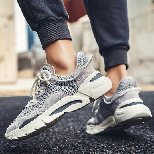 Summer Sneakers for Men, Mesh Breathable Casual Running Shoes, Genuine Leather, Retro Versatile Trendy Soft-Soled Height-Increasing Dad Shoes