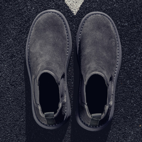 Chelsea Boots Men's Winter Genuine Leather High-Top Shoes with Plush Lining, Retro Mid-Top Short Boots, British Style New Casual Martin Boots