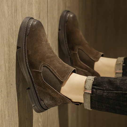 Chelsea Boots for Men 2025 New Winter Breathable Genuine Leather High-Top Short Boots British Style Casual Mid-Top Martin Boots