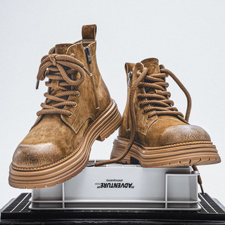 Martin Boots for Men 2025 New Winter Genuine Leather High-Top Shoes British Style Mid-Top Fleece-Lined Thick-Soled Retro Work Boots