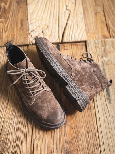 Martin Boots for Men, Winter Fleece-Lined, 2025 New Style, Genuine Leather, Mid-Top, Casual, Retro British Style, High-Top Work Boots, Short Boots