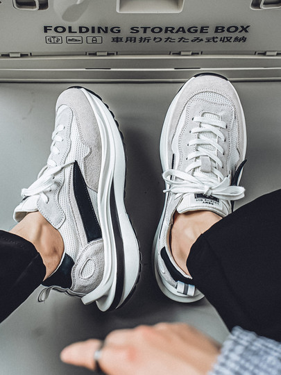 Men's Sports Shoes 2025 New Summer Mesh Breathable Casual Shoes Thick-Soled Genuine Leather Running Shoes Soft-Soled Dad Shoes