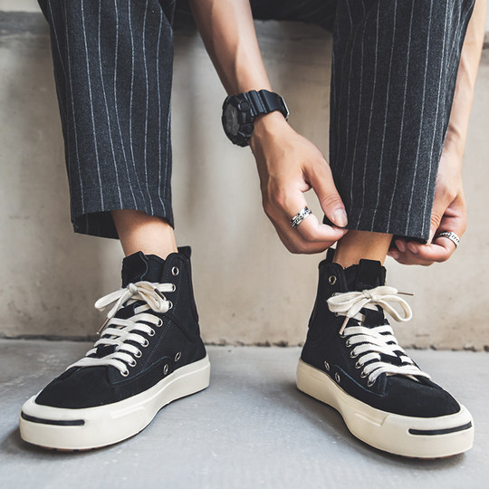 Summer Canvas Shoes for Men, High-Top Trendy Versatile Casual Shoes, Low-Top Breathable New Style White Mid-Top Korean-Style Sneakers