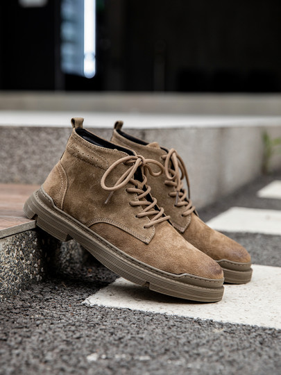 Martin Boots for Men, Winter Fleece-Lined, 2025 New Style, Genuine Leather, Mid-Top, Casual, Retro British Style, High-Top Work Boots, Short Boots