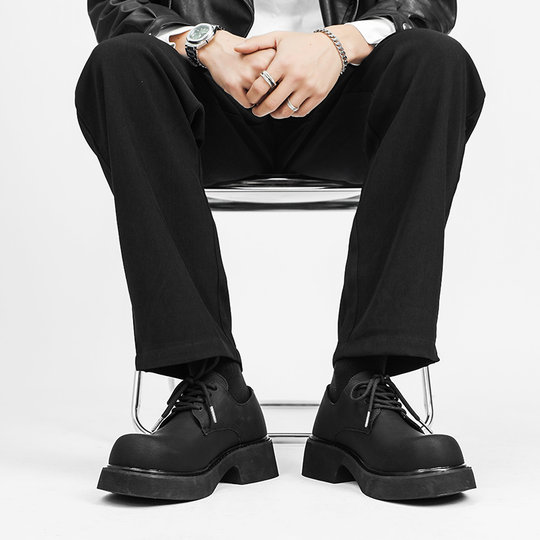 Derby Shoes for Men, Summer Breathable Thick-Soled Height-Increasing Genuine Leather Work Shoes, Trendy Casual Low-Top Retro Big-Toe Shoes