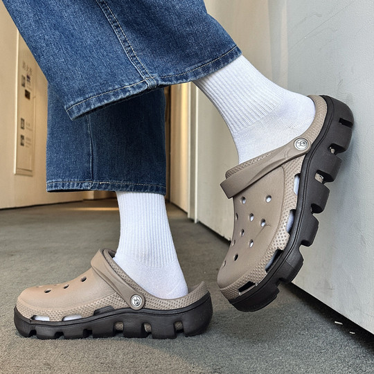 Croc-Style Shoes for Men 2024 New Summer Non-Slip Outdoor Slippers for Women Thick-Soled Beach Soft-Soled Couple's Closed-Toe Sandals