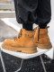 Martin Boots for Men, Winter Genuine Leather High-Top Shoes, British Style Thick-Soled Couple's Yellow Boots, Fleece-Lined Outdoor Mid-Top Work Boots